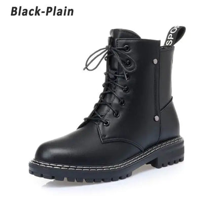 Genuine Leather Womens Chunky Heel Ankle Boots - Black 35 - boots