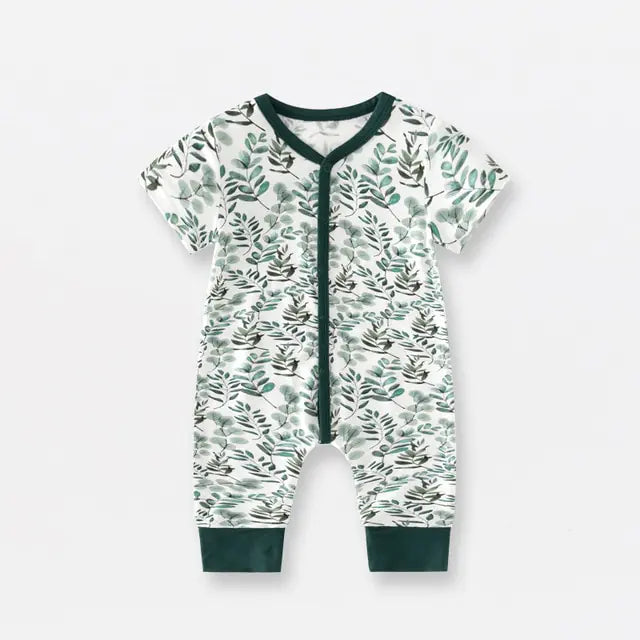 Bamboo Fiber Baby Zippered Romper dark gree white 0-3M 59cm