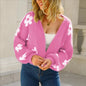 Short Knitted Flower Sweater – Loose Fit with Lantern Sleeves