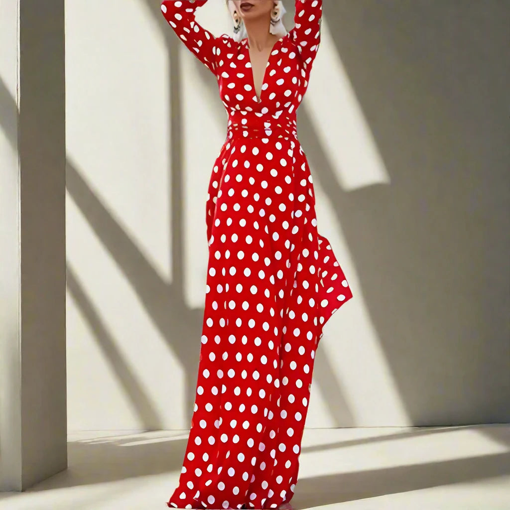 Bohemian Polka Dots Split Maxi Dress