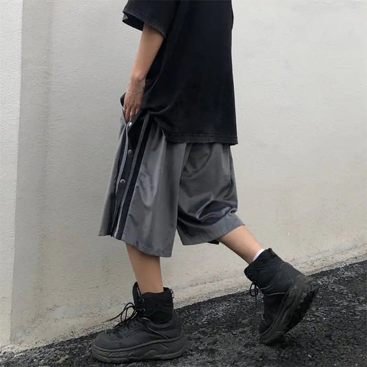 Retro Side Button Casual Five-Part Work Pants - Kia Day Design