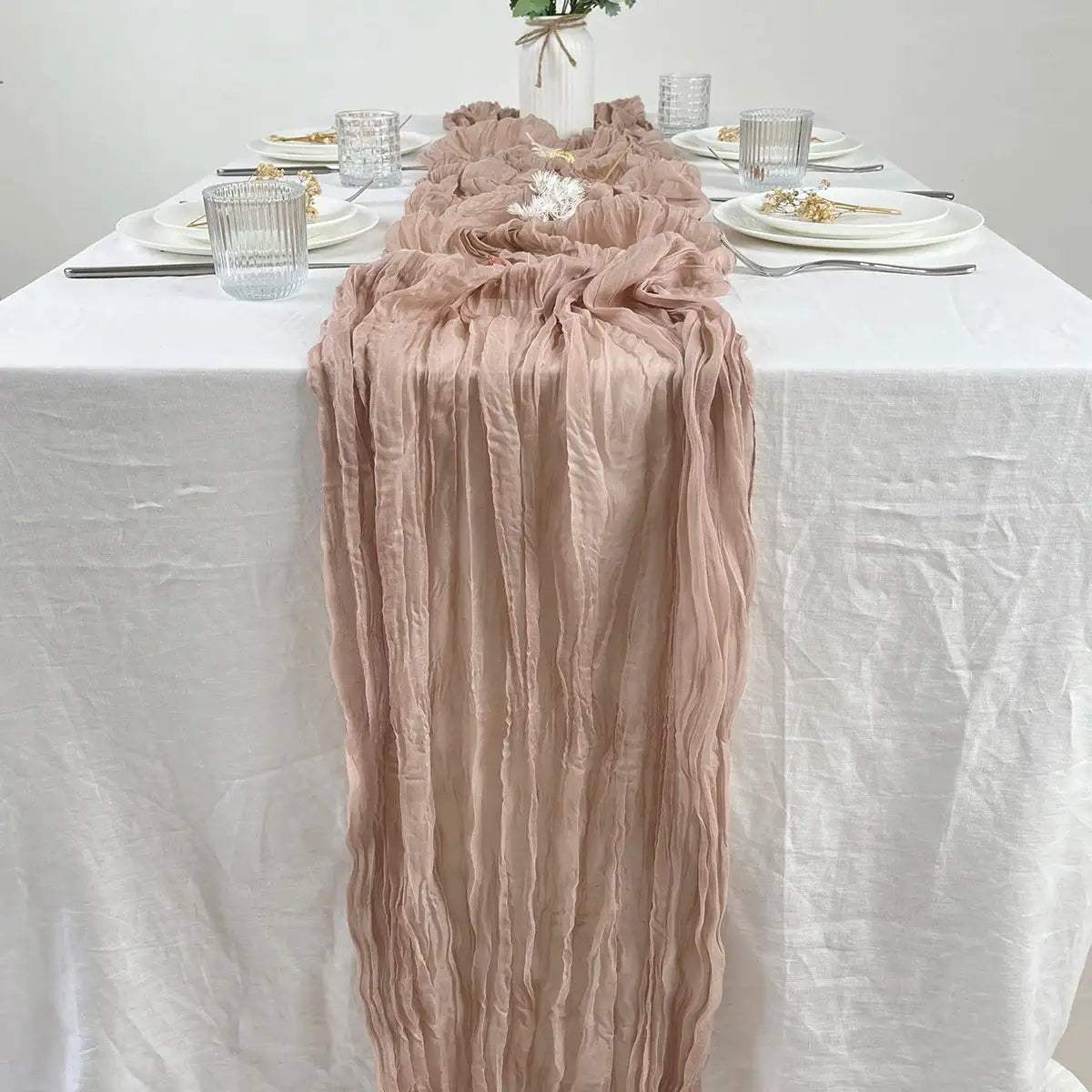 Semi-Sheer Gauze Table Runner Sage Cheesecloth Table Setting