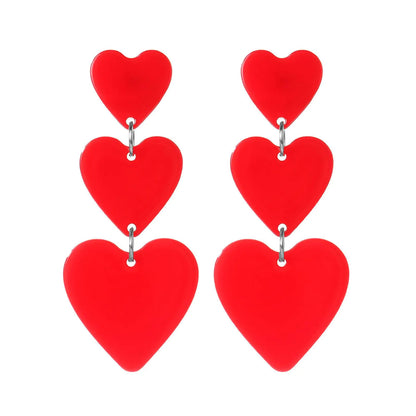 Heart Earrings for Women Girls Unique Acrylic Lightweight Sparkling Hot Pink Dangle Taylor Heart Earrings Three Pink Heart Earrings Red Heart Earrings Cute Love Dangling Heart Earrings Acrylic No Kia Day Design