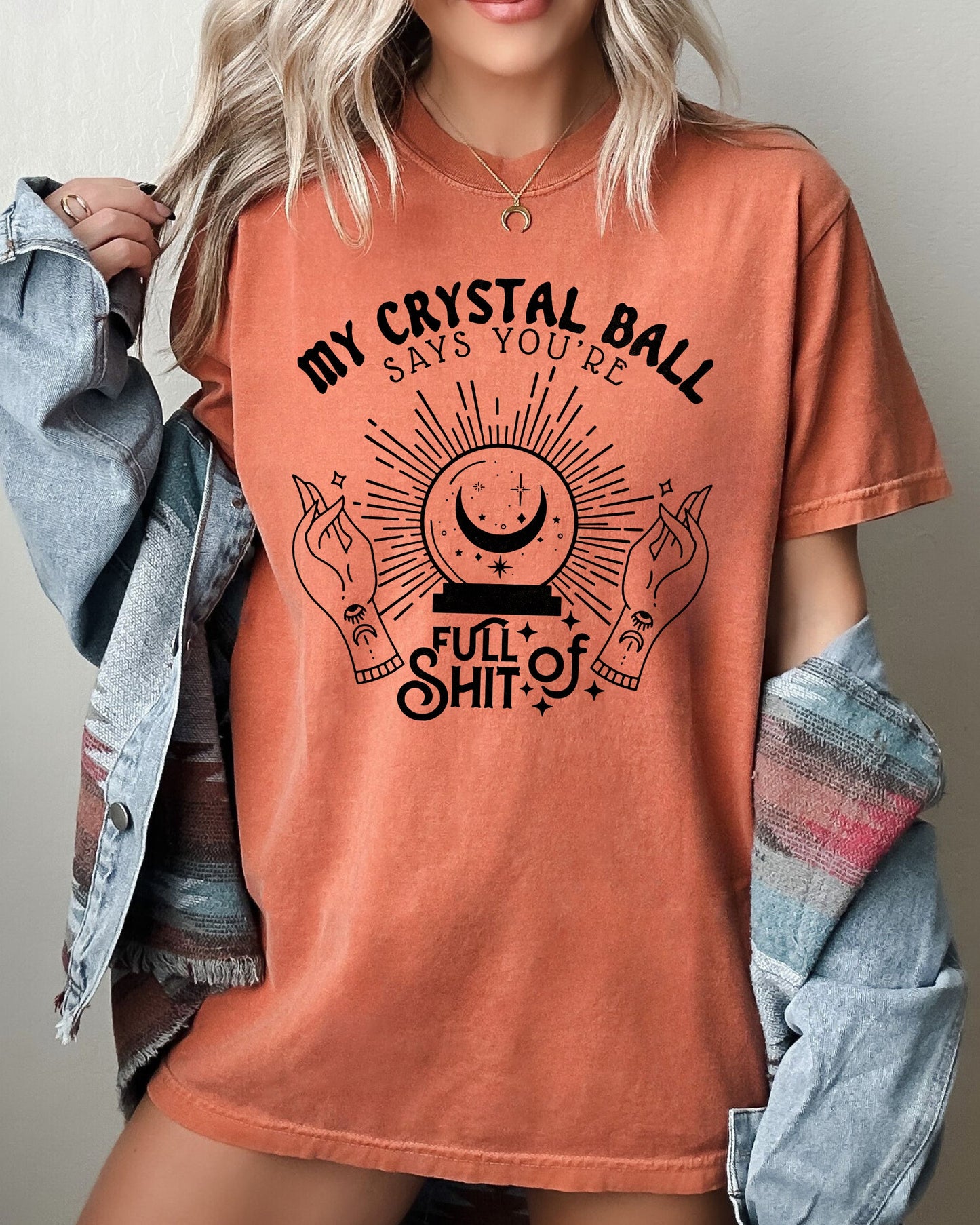 Crystal Ball Skeleton Funny Pumpkin Spooky Witch Aesthetic Meme Halloween Costume Comfort Colors Tee - Yam - T-Shirt