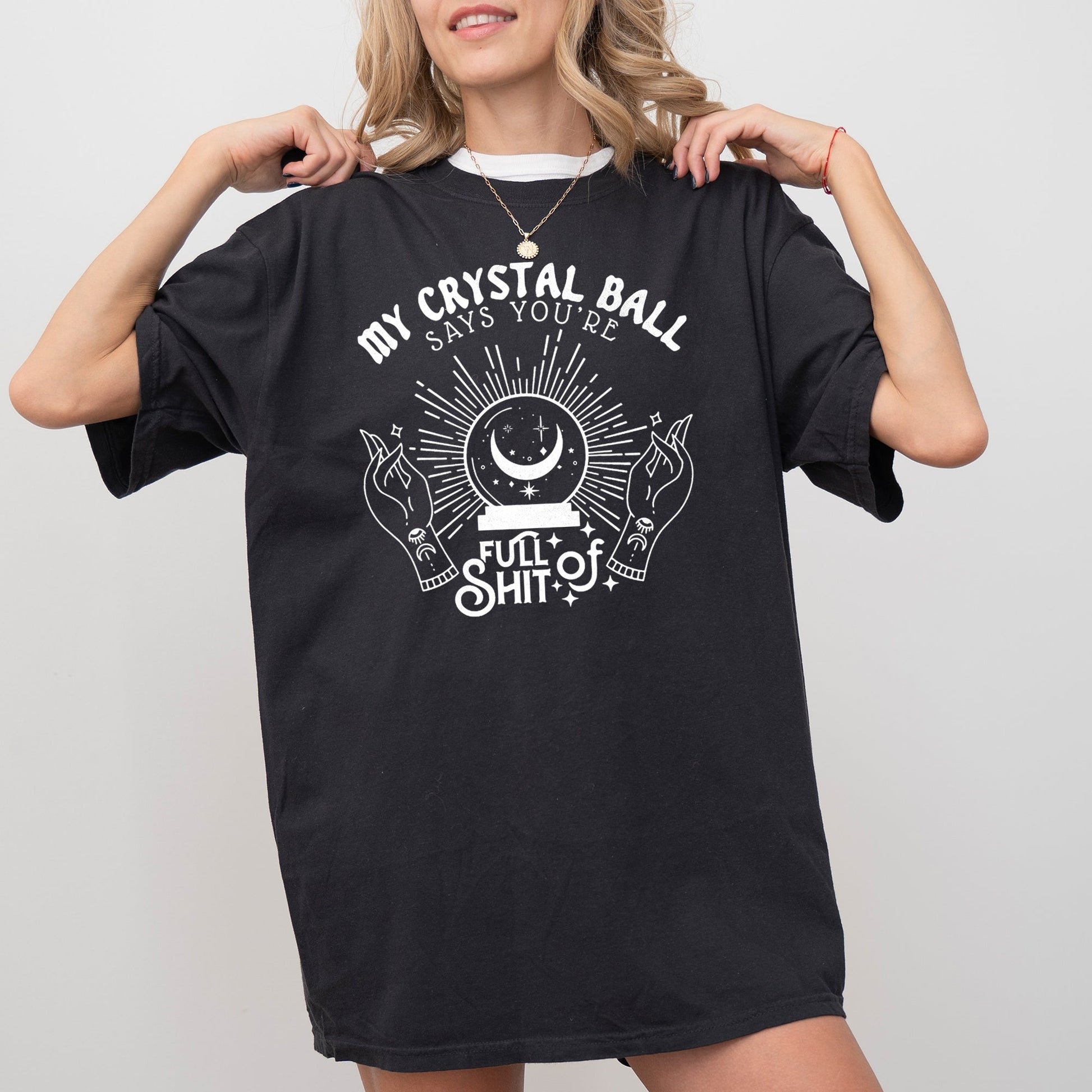 Crystal Ball Skeleton Funny Pumpkin Spooky Witch Aesthetic Meme Halloween Costume Comfort Colors Tee - Black - T-Shirt