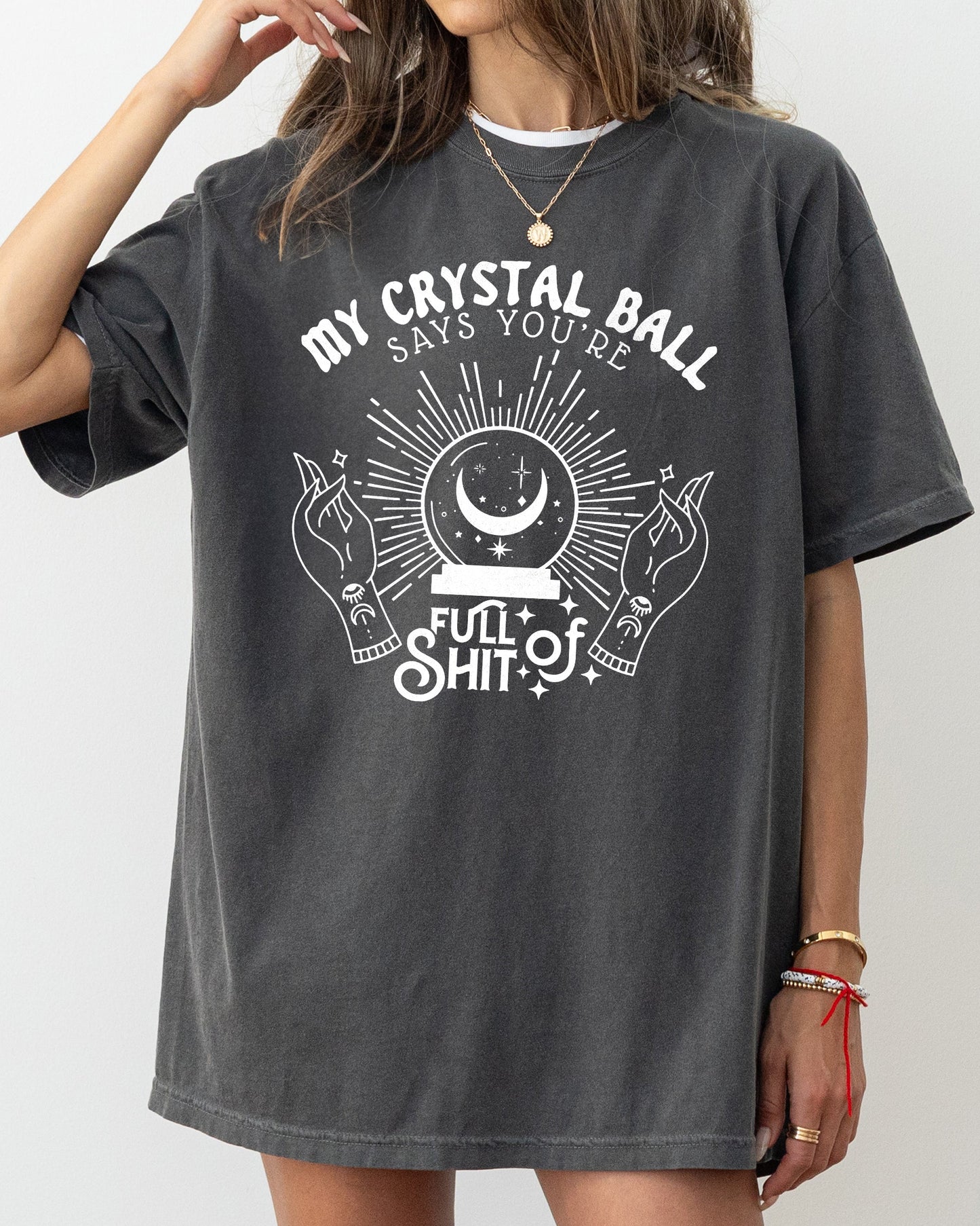 Crystal Ball Skeleton Funny Pumpkin Spooky Witch Aesthetic Meme Halloween Costume Comfort Colors Tee - Pepper Dark Gray - T-Shirt