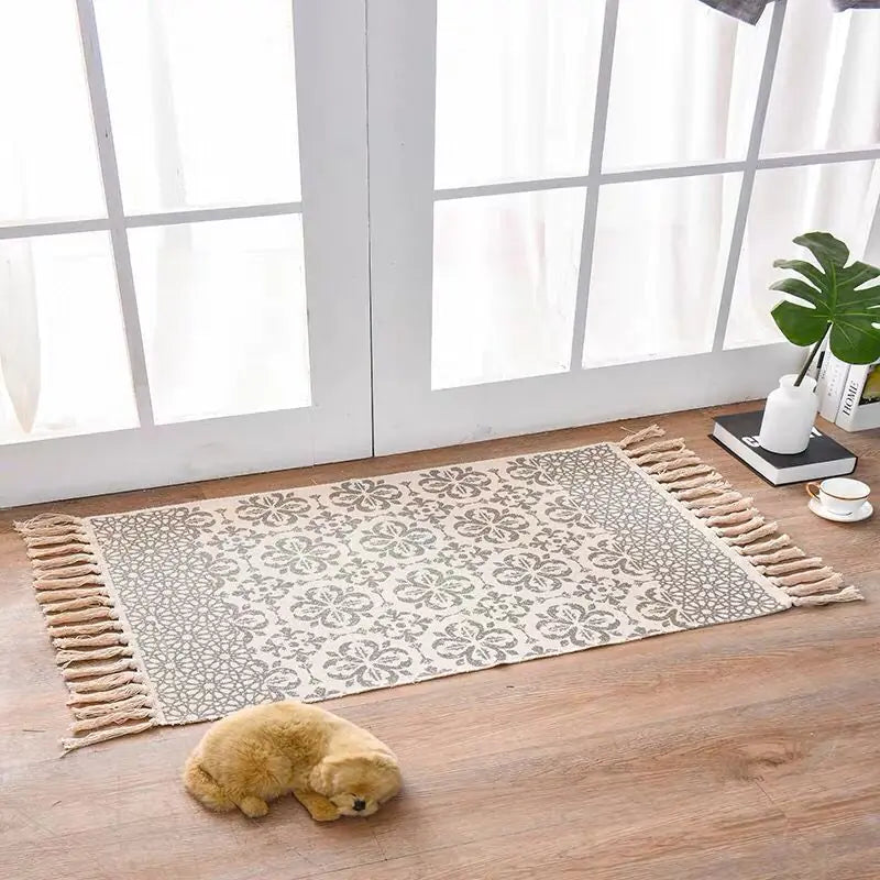 Nordic Style Cotton Linen Area Rug for Home Entrance Kia Day Design