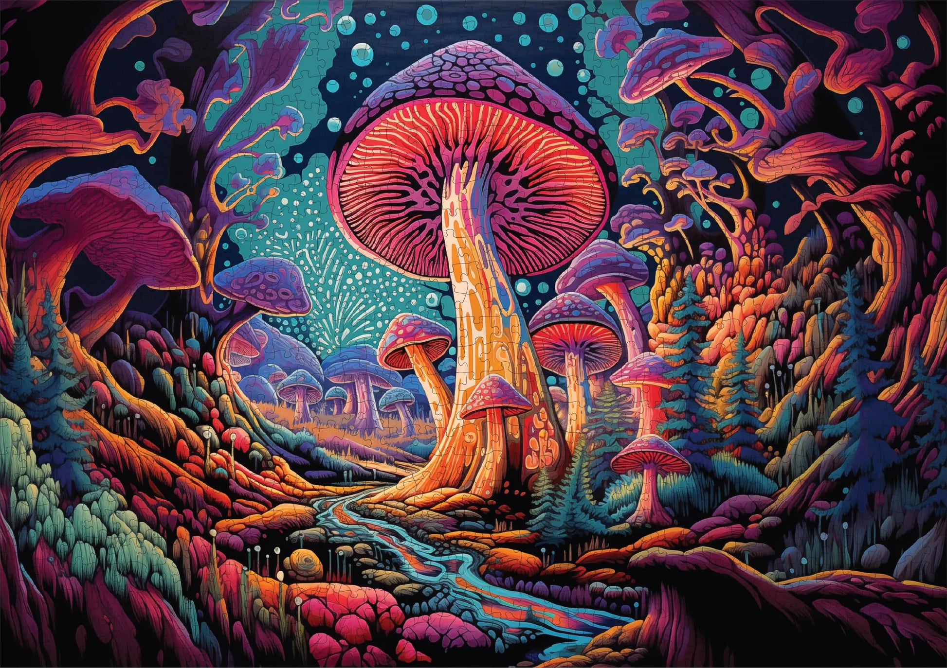 Trippy Puzzle Co - 1000 Piece Mystical Mushrooms Jigsaw Puzzle - Mystical Mushrooms - puzzle