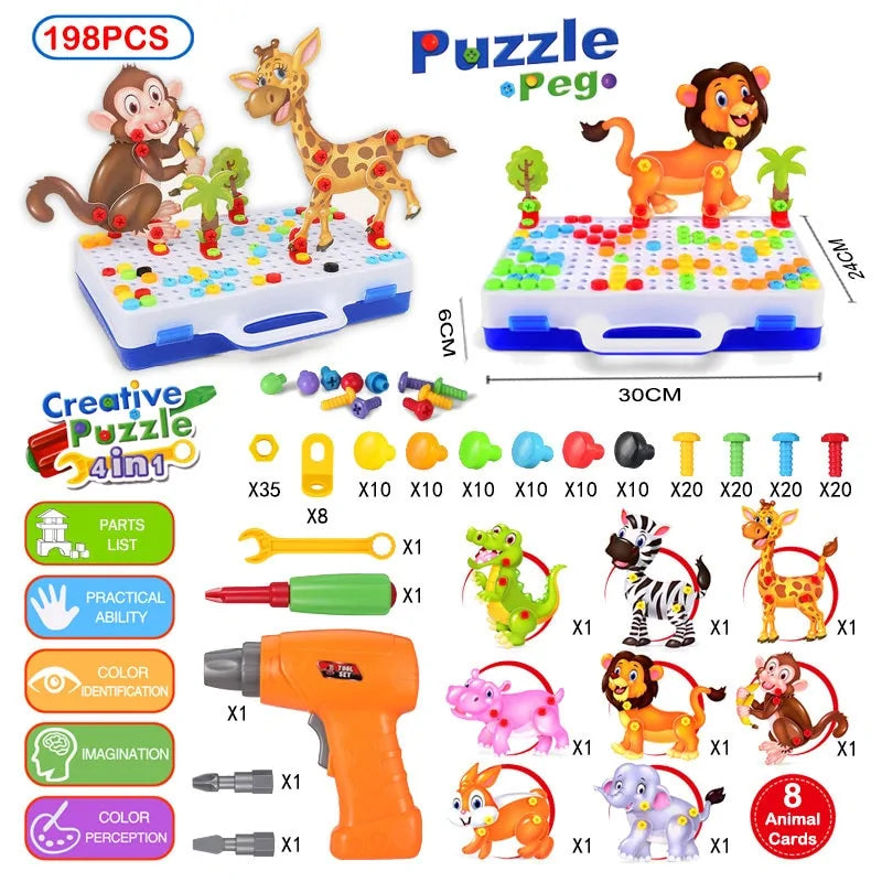 3D Mosaic Puzzle Building Set with Tools - 198PCS Without Box 198 Pieces - toy