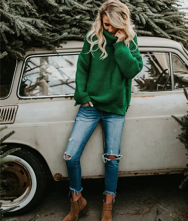 Women's Chunky Knit High Neck Sweater