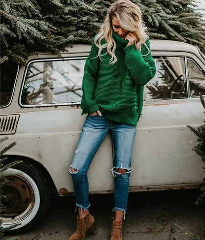 Women's Chunky Knit High Neck Sweater