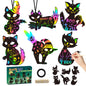 CY2CSIDE Halloween Black Cat Scratch Cards - 60PCS Halloween Spooky Ornament Scratch Card Gift Set for Kids DIY Black Cat Skull Magic Arty Rainbow Color Craft Scratch Kit for Kids School Activity Kia Day Design
