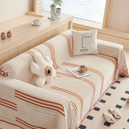 Soft Chenille Sofa Throw with Tassels and Washable Cover - - Couch cover