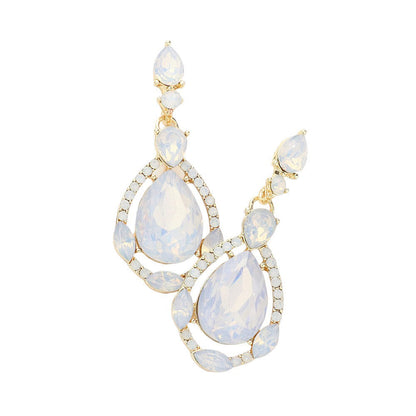 Crystal Rhinestone Teardrop Evening Earrings - Opal White - Earrings