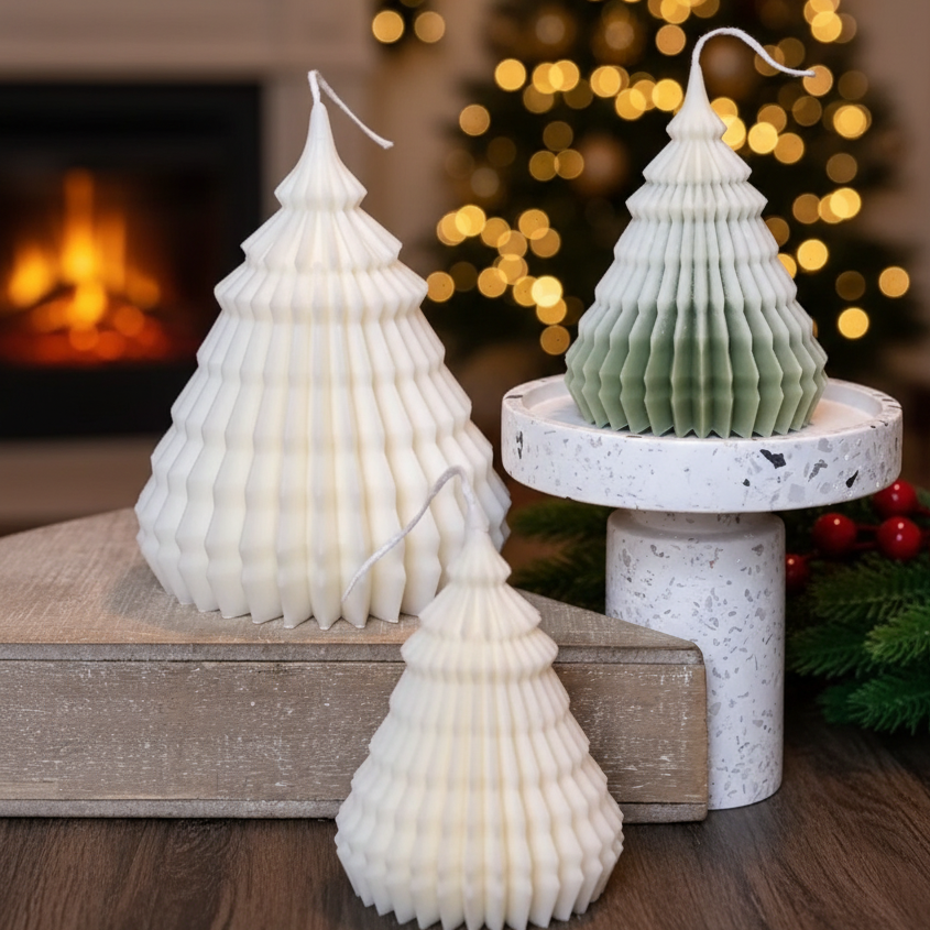 Origami Christmas Tree Candles for Festive Holiday Decor - Large Green - candles