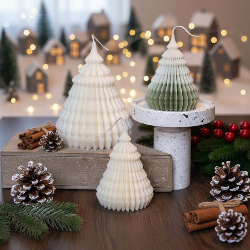 Origami Christmas Tree Candles for Festive Holiday Decor - - candles