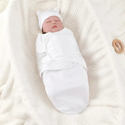 Cotton Baby Swaddle Blanket With Hat White 0-3 0-3 Months