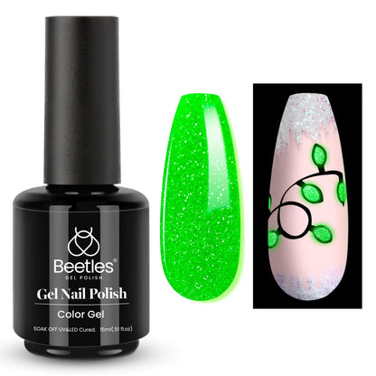 beetles Gel Polish 15Ml Glitter Green Glow in the Dark Nail Polish - - gel polish