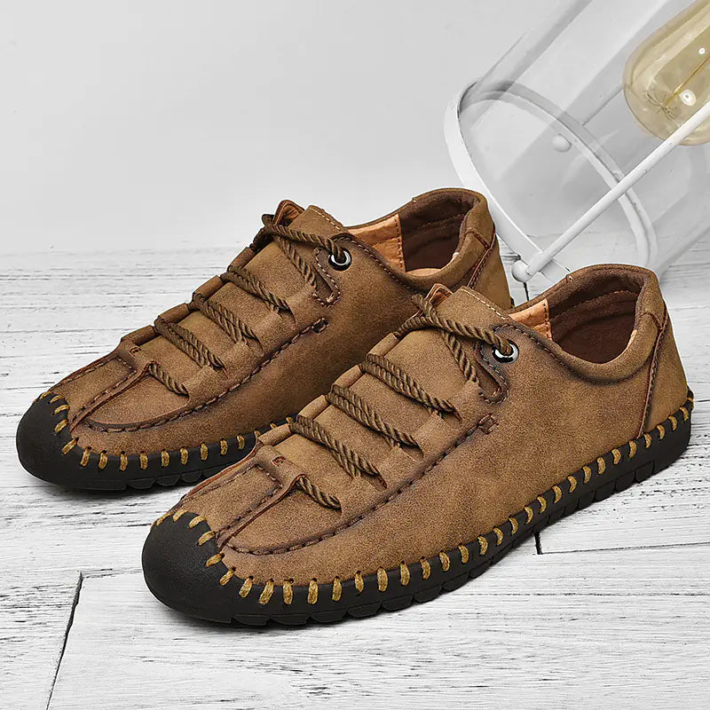 Men's Casual Low-Top Lace-Up Leather Shoes - Kia Day Design