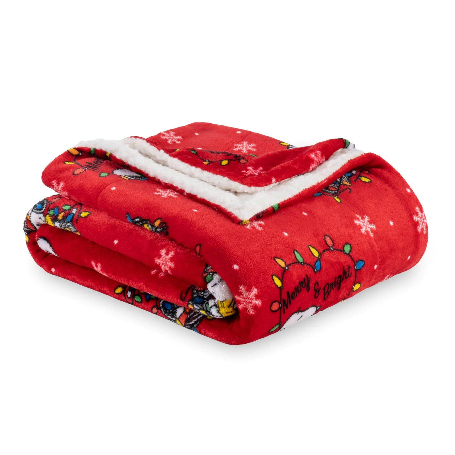 Berkshire Blanket Peanuts® Sherpa Blanket 480gsm Warm Reversible Heavy Thick Blanket for Couch Bed & Travel (Snoopy Loves Christmas Lights Red Full/Queen Size 90" x 90")