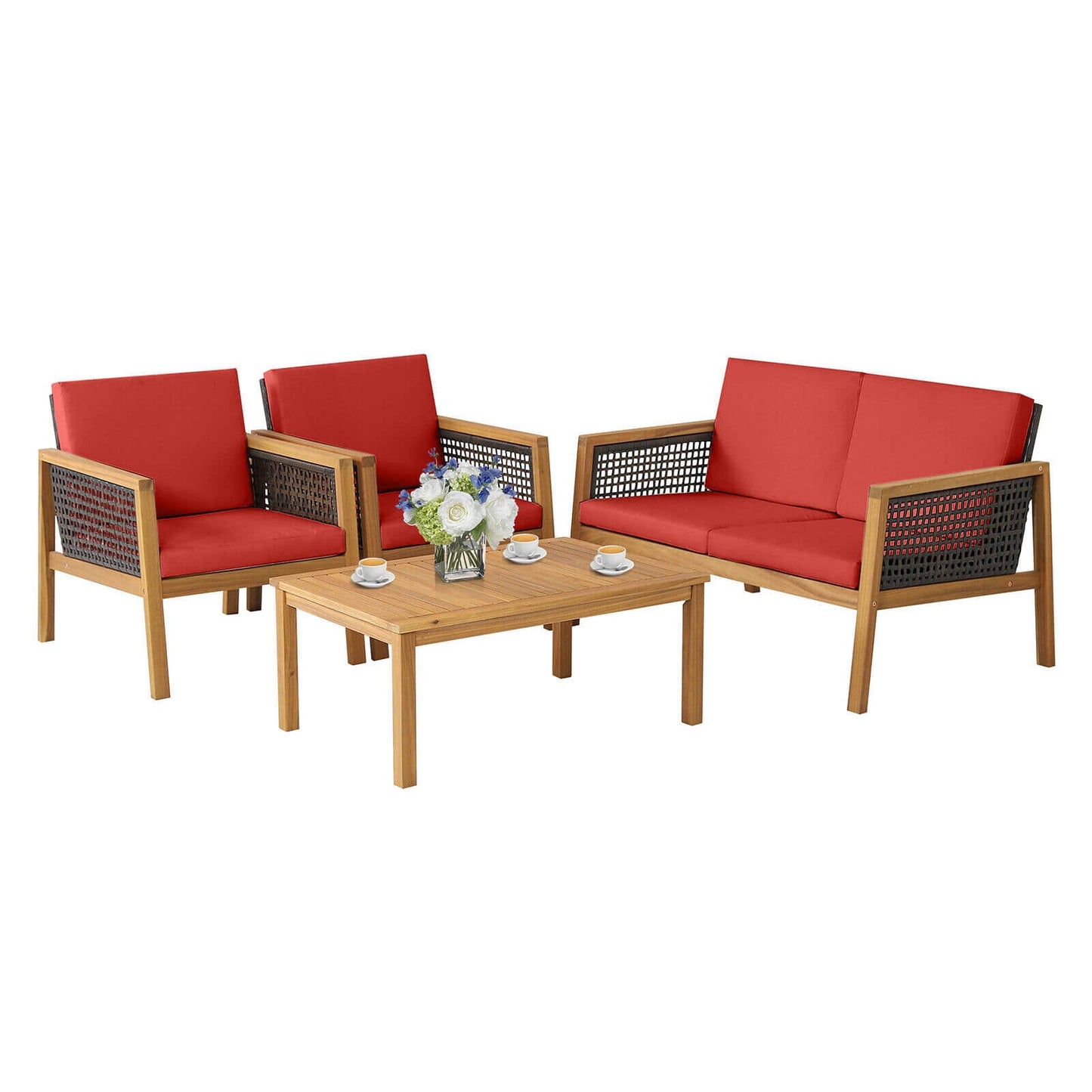 4 Pieces Patio Rattan Furniture Set with Removable Cushions- DirectDeals- {{Product type}}