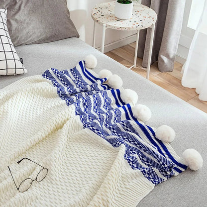 European-Style Striped Knitted Throw Blanket Kia Day Design