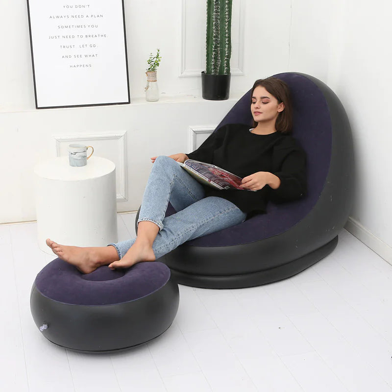 Thick Inflatable Lazy Chair with Footstool - - chair