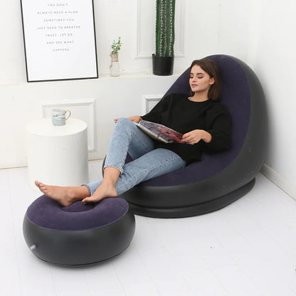 Thick Inflatable Lazy Chair with Footstool - - chair