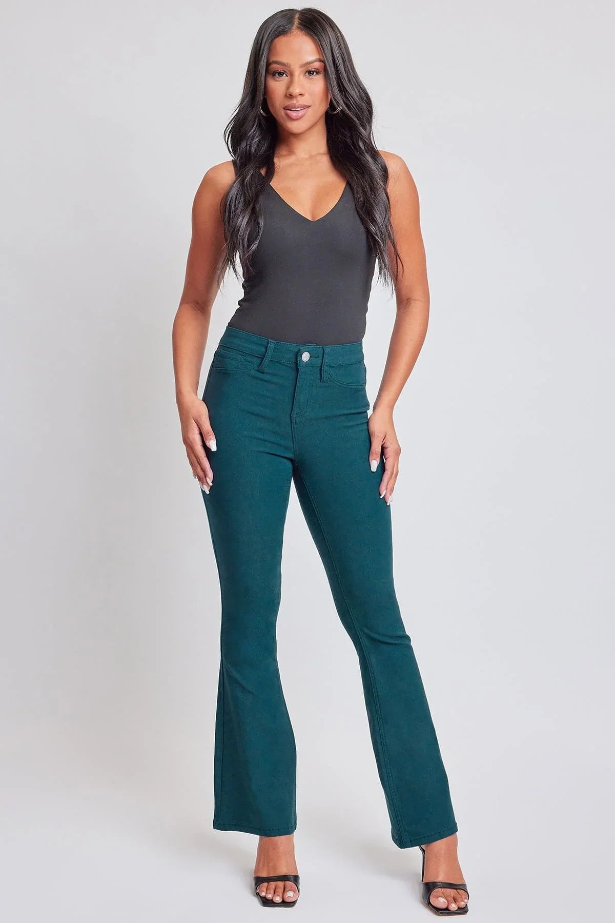 Hyperstretch High Rise Flare - Blue Steele - -