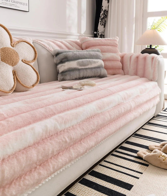 Huierxun Faux Fur Gradient Color Sofa Cover Pink Ombre - Kia Day Design