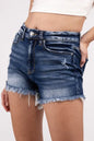 Raw Frayed Hem Ripped Denim Shorts L DARK Blue