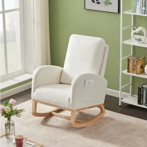 Beige Velvet Rocking Chair - - rocking chair
