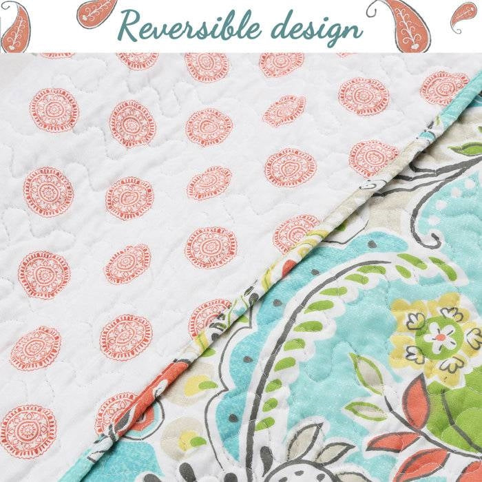 Aqua Paisley Floral 4 Piece Daybed Cover Set - - Bedroom > Quilts & Blankets