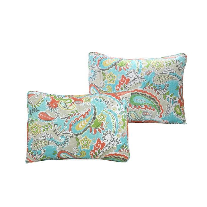Aqua Paisley Floral 4 Piece Daybed Cover Set - - Bedroom > Quilts & Blankets