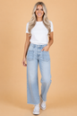 Denim Frayed Hem Cropped Straight Leg Jeans - Beau Blue - Bottoms/Jeans