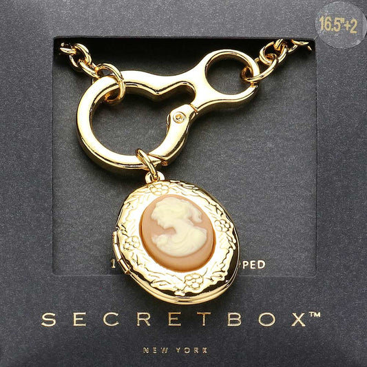 SECRET BOX_14K Gold Dipped Cameo Locket Pendant Necklace - Gold - Jewelry