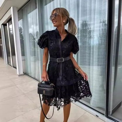 2024 Spring/Summer Short Sleeve Lace Button Dress - Kia Day Design