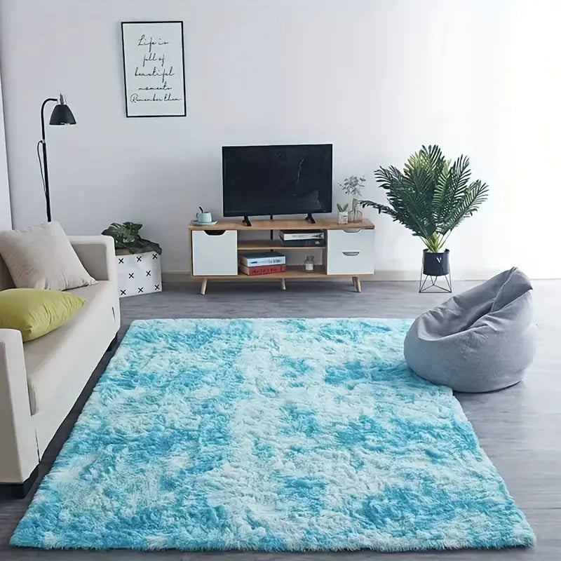 Blue Fluffy Shaggy Area Rug - Kia Day Design