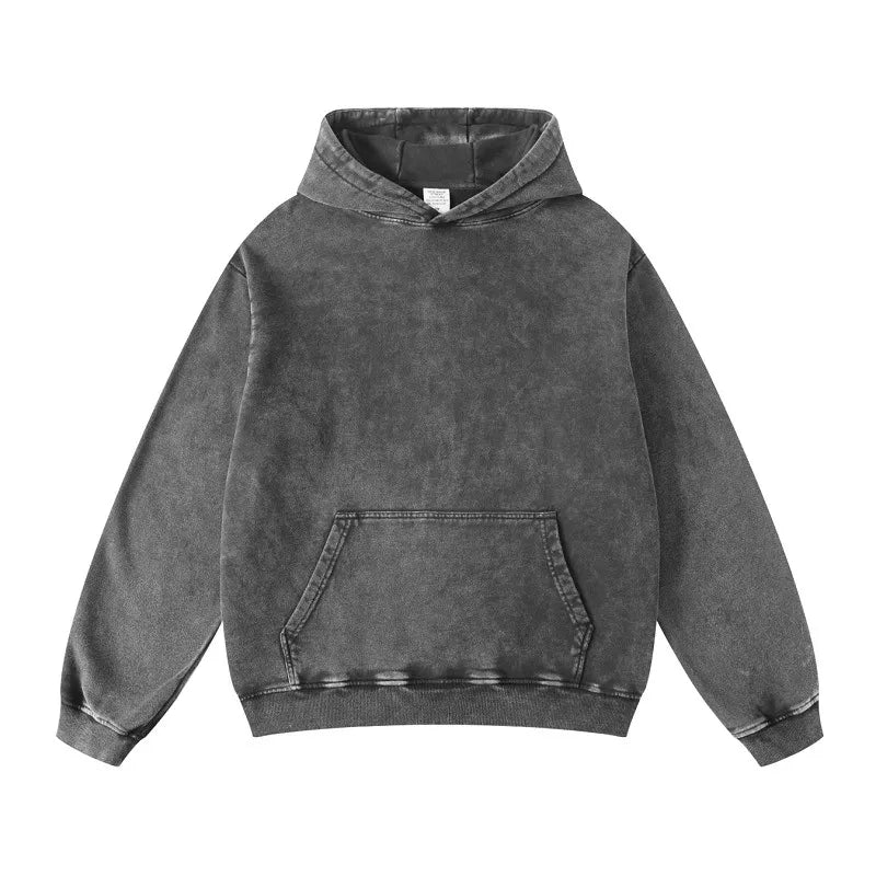 Thickened Washed Old Gradient Solid Color Batik Hooded Sweater For Men - Kia Day Design