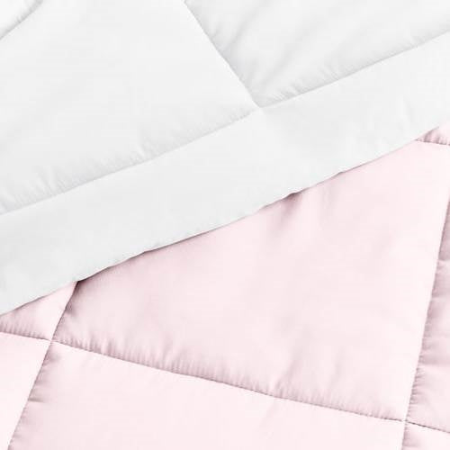 Full/Queen 3-Piece Microfiber Reversible Comforter Set in Blush Pink and White - - Bedroom > Comforters and Sets