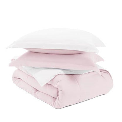 Twin/Twin XL 2-Piece Microfiber Reversible Comforter Set Blush Pink and White - - Bedroom > Comforters and Sets