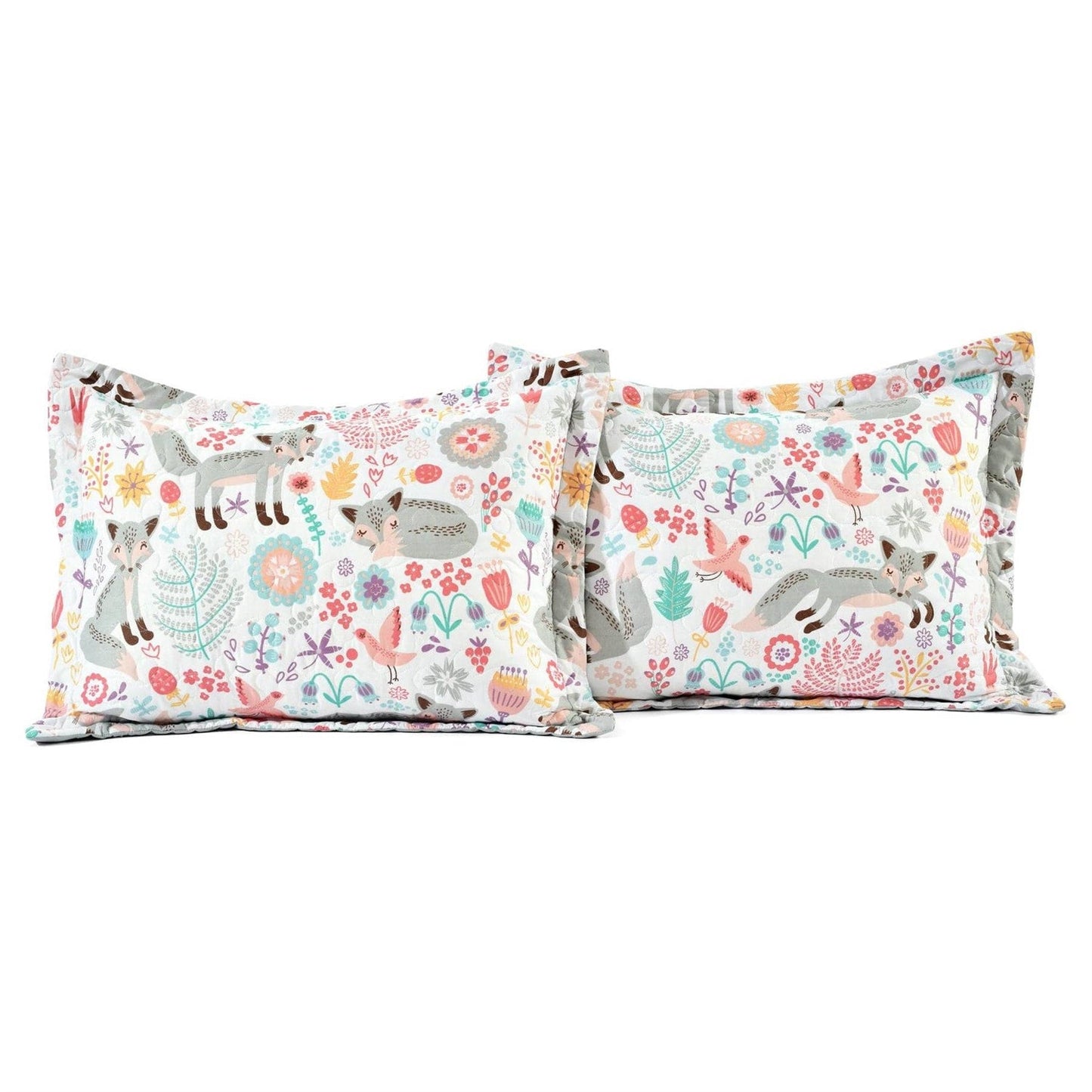 Pink Teal Orange Grey 6 Piece Floral Foxes Daybed Cover Bedding Set- HomePacific- {{Product type}}