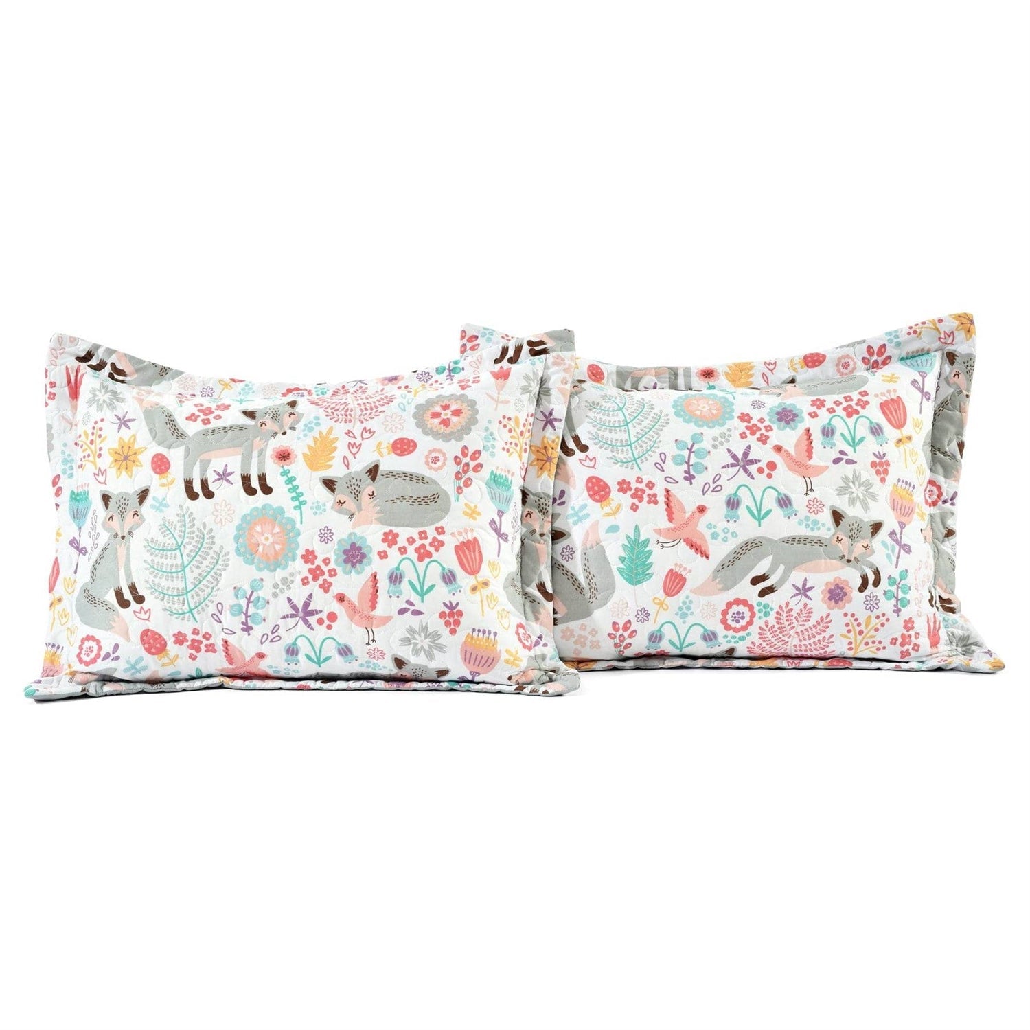 Pink Teal Orange Grey 6 Piece Floral Foxes Daybed Cover Bedding Set- HomePacific- {{Product type}}