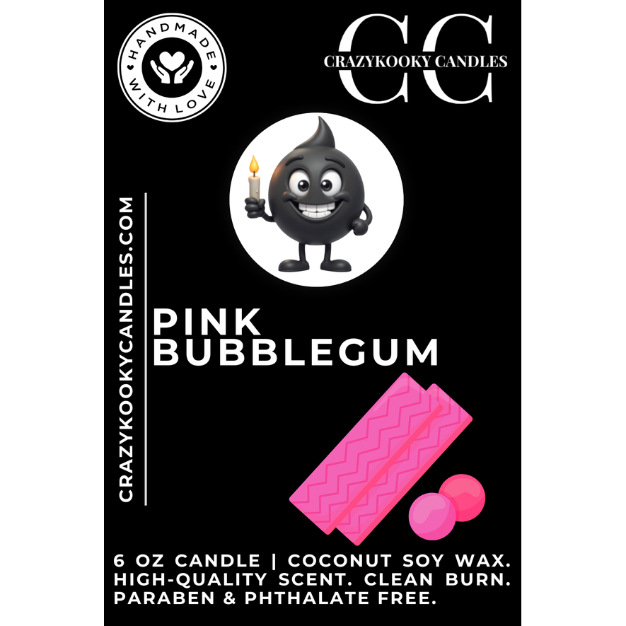 PINK BUBBLEGUM - Funny Candle, Scented Coconut Soy Candle, 6oz - - Candle
