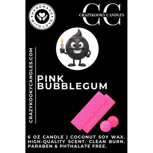 PINK BUBBLEGUM - Scented Coconut Soy Candle 6oz - - Candle