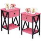 Set of 2 - 1-Drawer Nightstand Bedside Table in Pink and Black - - Bedroom > Nightstand and Dressers