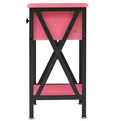 Set of 2 - 1-Drawer Nightstand Bedside Table in Pink and Black - - Bedroom > Nightstand and Dressers