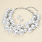 Chunky Pearl Collar Necklace - Rhodium, White - Jewelry Sets
