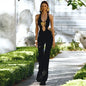 Golden Bloom Halter Backless Jumpsuit - Black - one piece