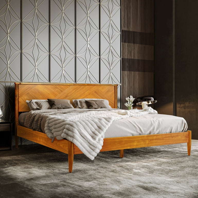 Panthera Solid Wood Bed Frame With Headboard - - Bed Frame